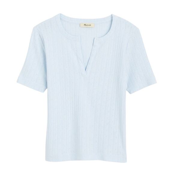 Madewell Light Blue Pointelle Cotton Notch Neck Tee Shirt XXS NWT - Picture 4 of 8